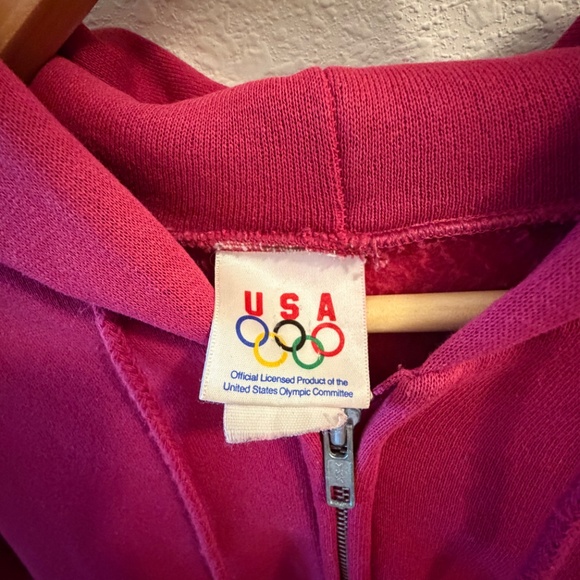 🇺🇸Vintage 90’s USA Olympics Hoodie, Dark Pink, Full Zip Embroidered Olympics, L - Picture 5 of 6
